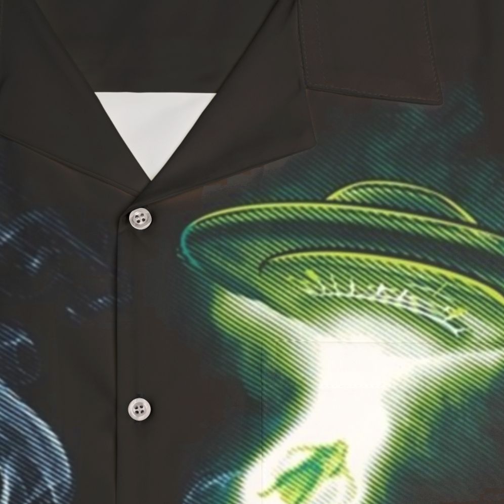 "I Believe" X-Files Hawaiian Shirt with UFO and Alien Abduction Imagery - Detail