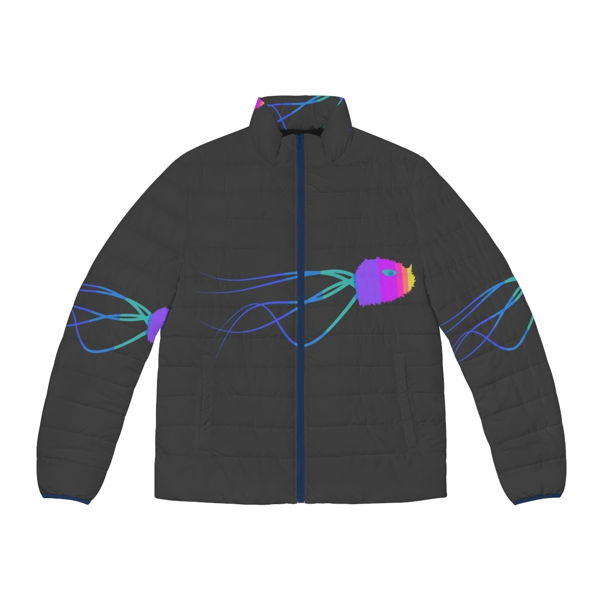 Jellyfish puffer jacket with colorful abstract animal design