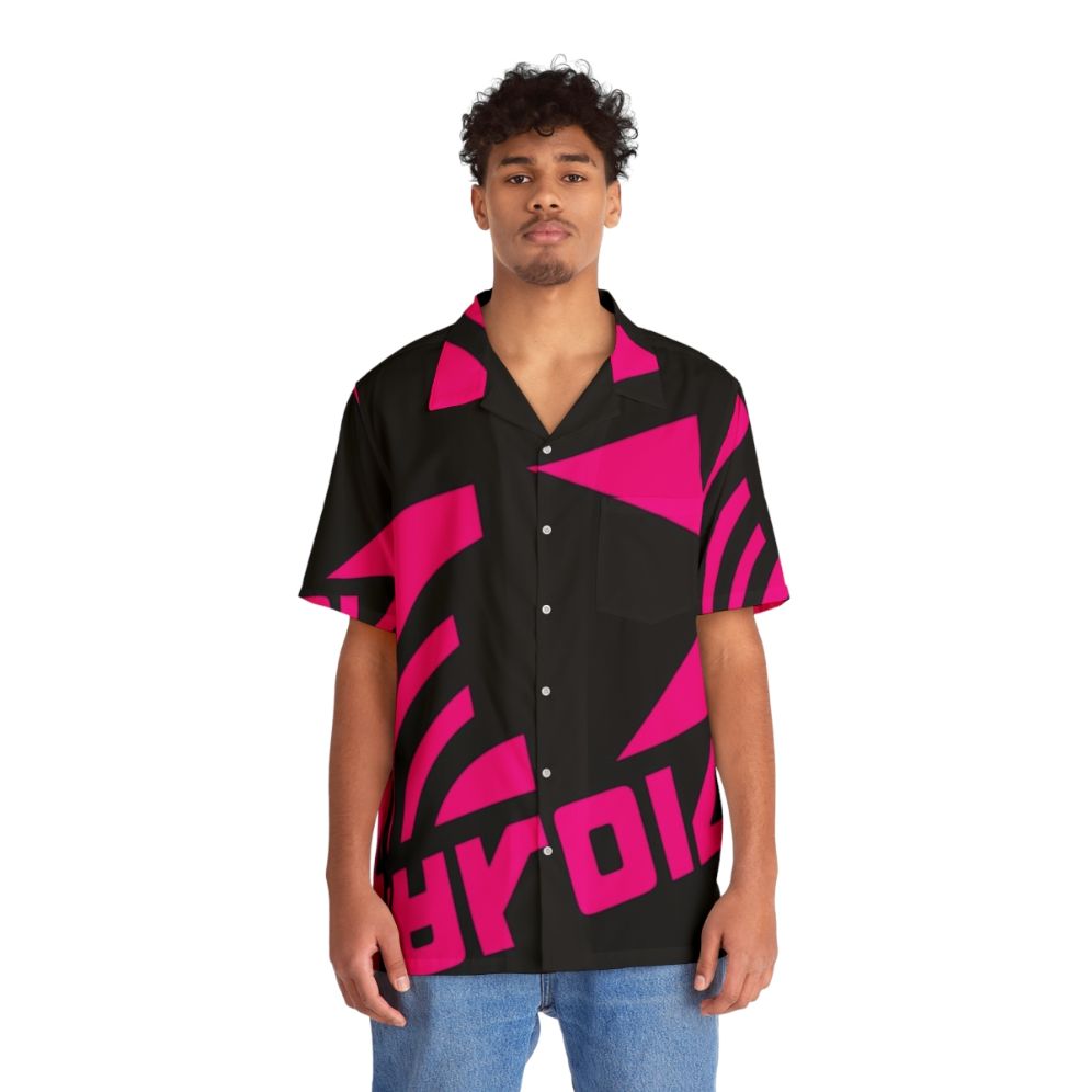 Zink Navy Deca Logo Hawaiian Shirt featuring the Splatoon 2 Deca Logo - People Front