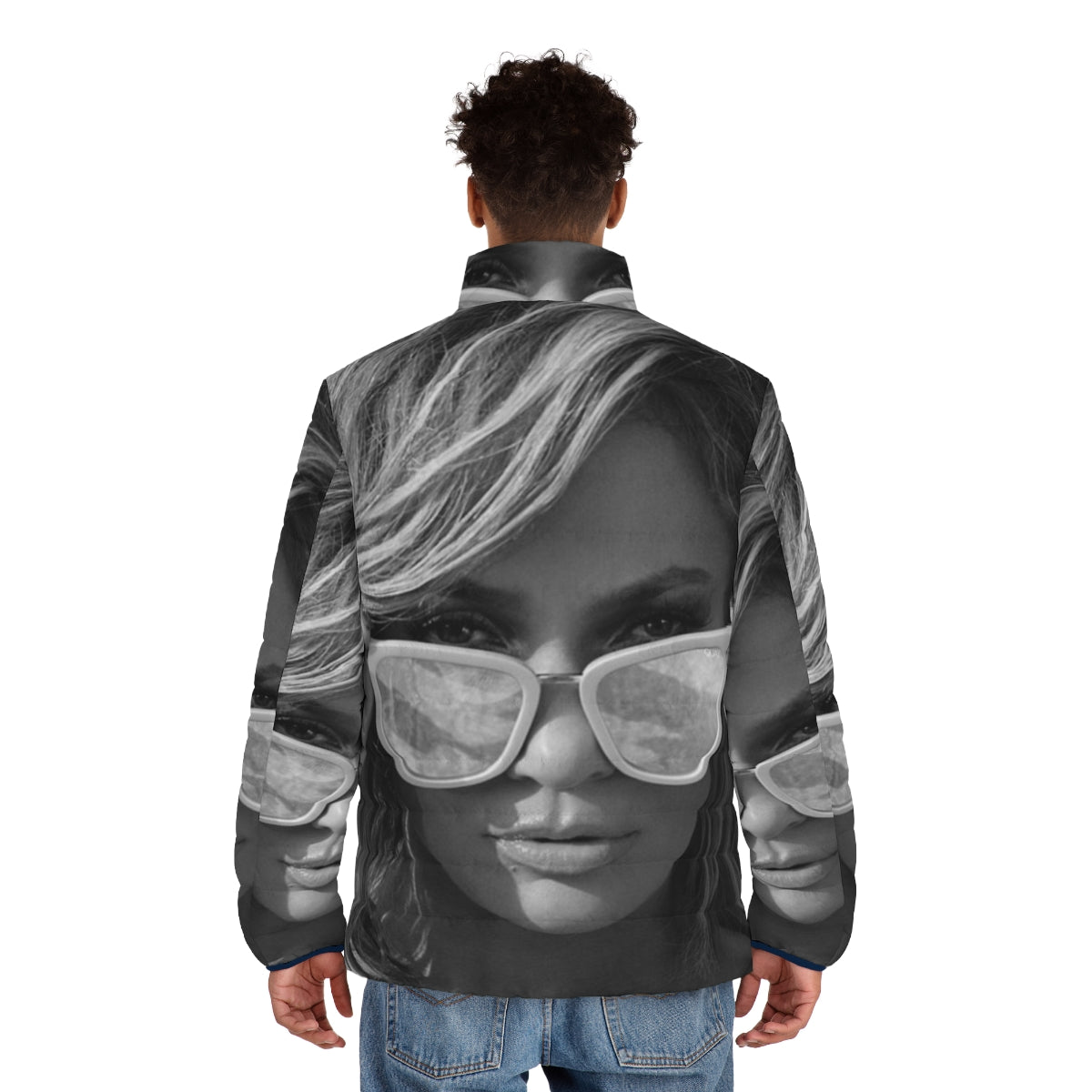 Jennifer Lopez wearing her signature puffer jacket in a stylish winter outfit - men back