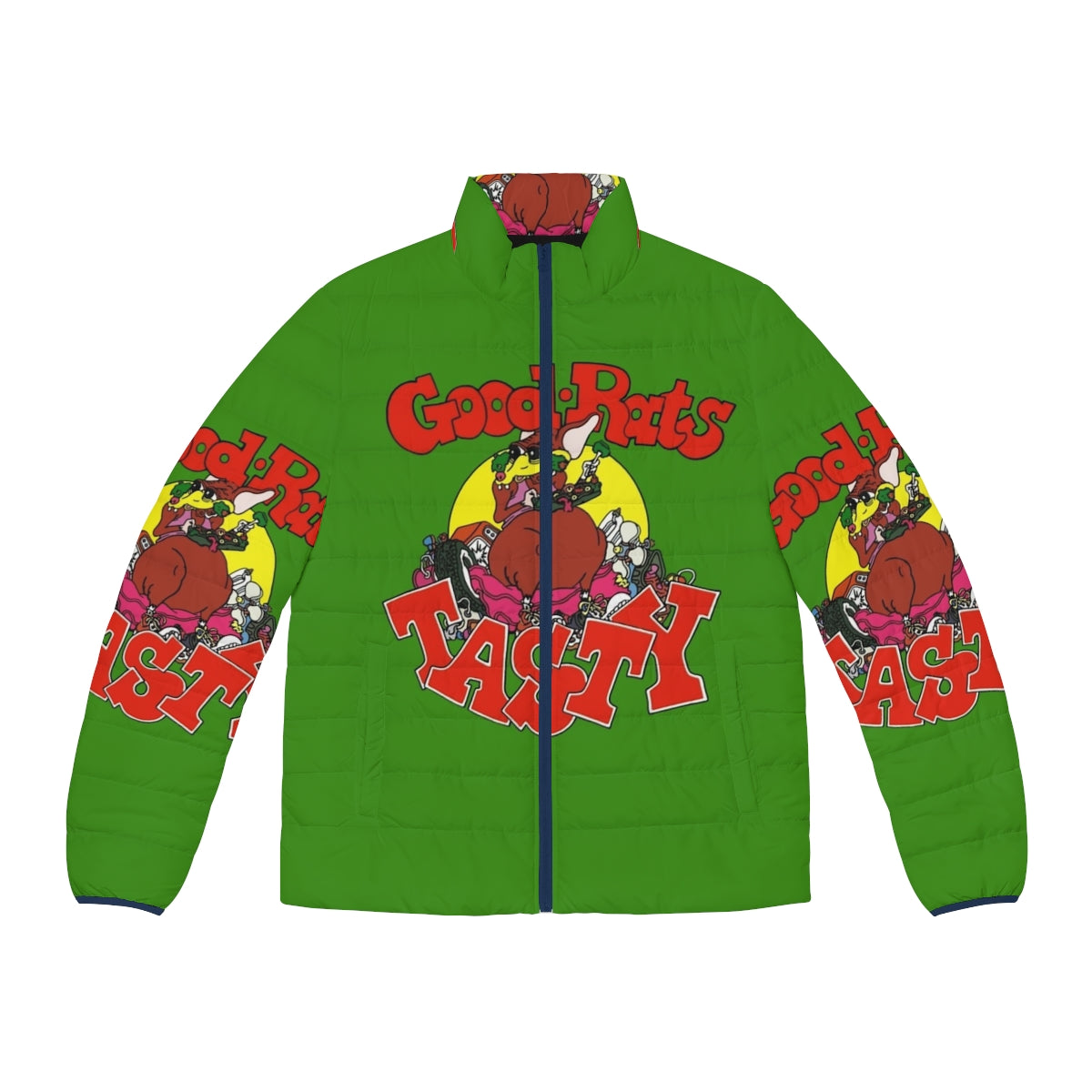 Good Rats Puffer Jacket featuring psychedelic and progressive music inspired design