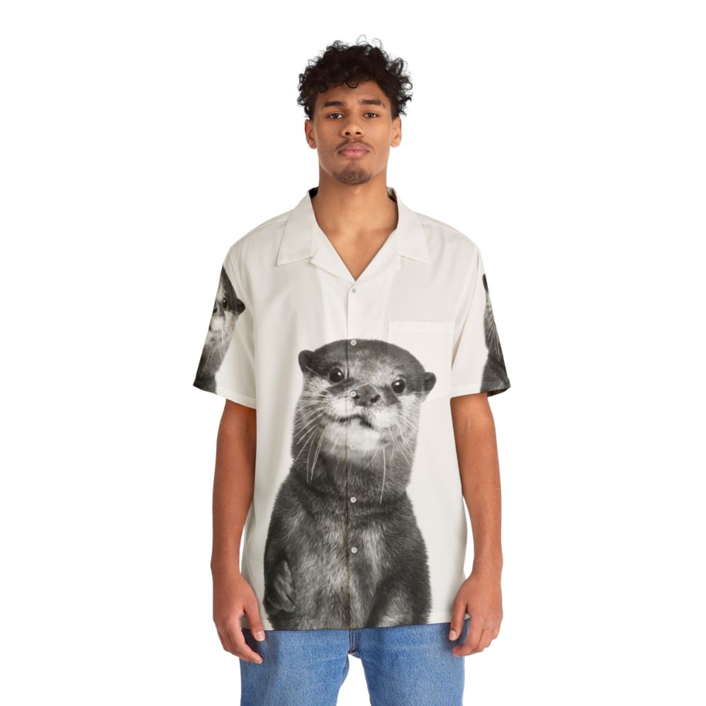 Otter Hawaiian shirt with a black and white animal portrait - People Front