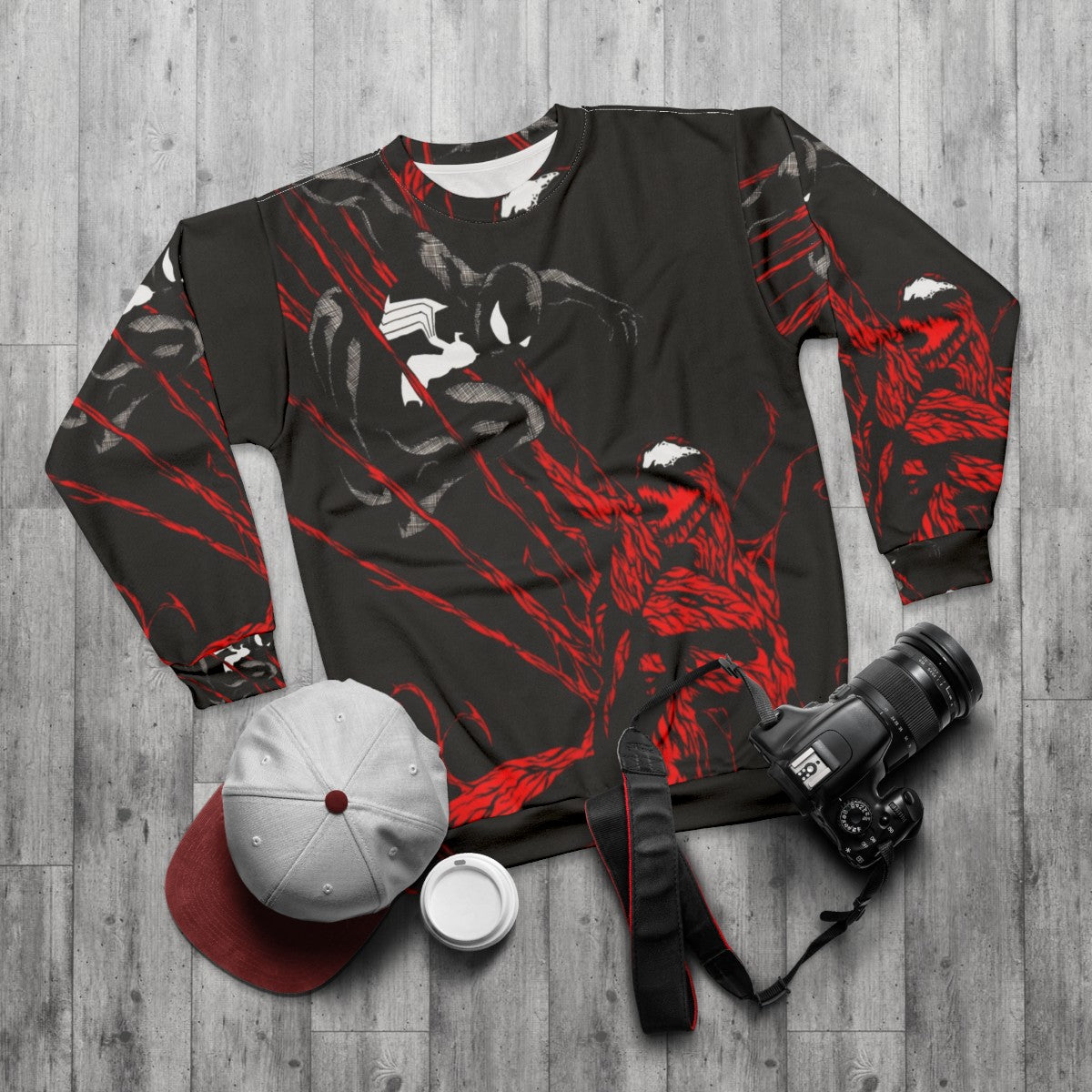 Carnage Sweatshirt featuring Spider-Man's symbiote villain - flat lay