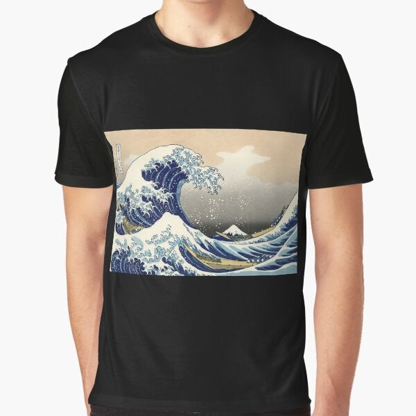 Graphic t-shirt featuring the iconic "The Great Wave off Kanagawa" artwork by the Japanese artist Katsushika Hokusai