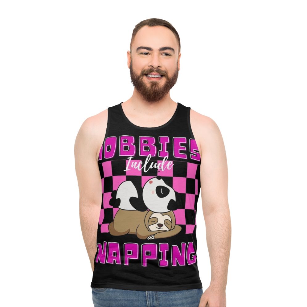 Unisex tank top with 'Hobbies Include Napping' design - men