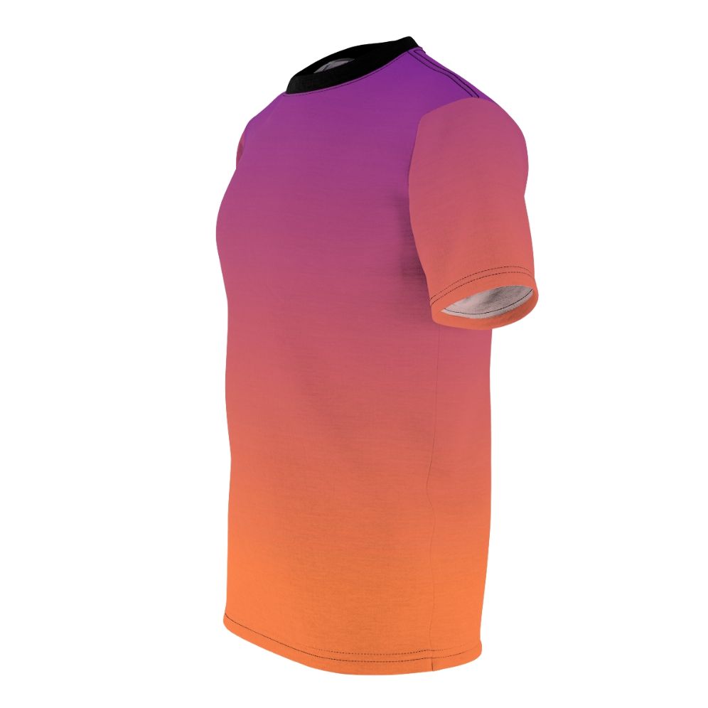 Vibrant orange and purple gradient abstract design t-shirt - men left