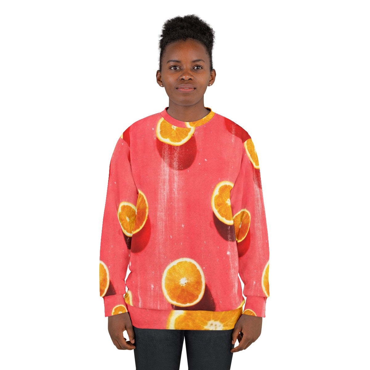 Fruit print sweatshirt, colorful graphic pullover - women