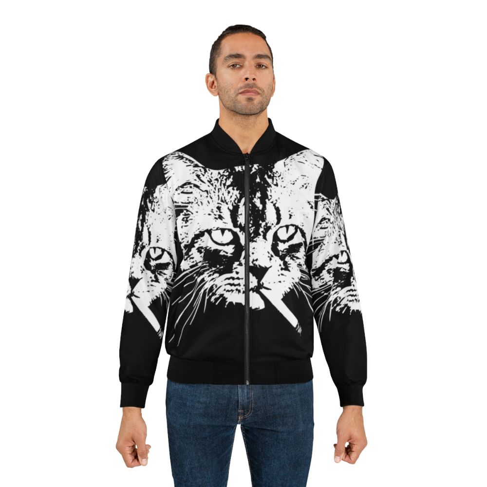 Tabby cat smoking on a pastel goth bomber jacket - Lifestyle