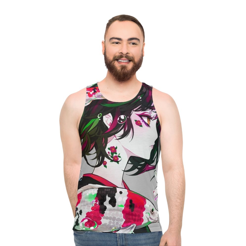 Vivid koi fish design unisex tank top - men