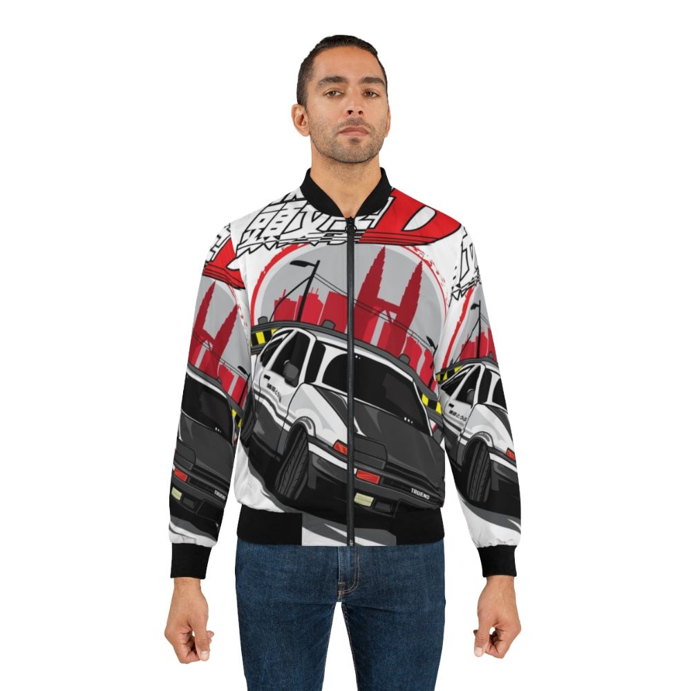 Initial D Bomber Jacket featuring the iconic Toyota Corolla AE86 "Hachiroku" car from the anime series - Lifestyle