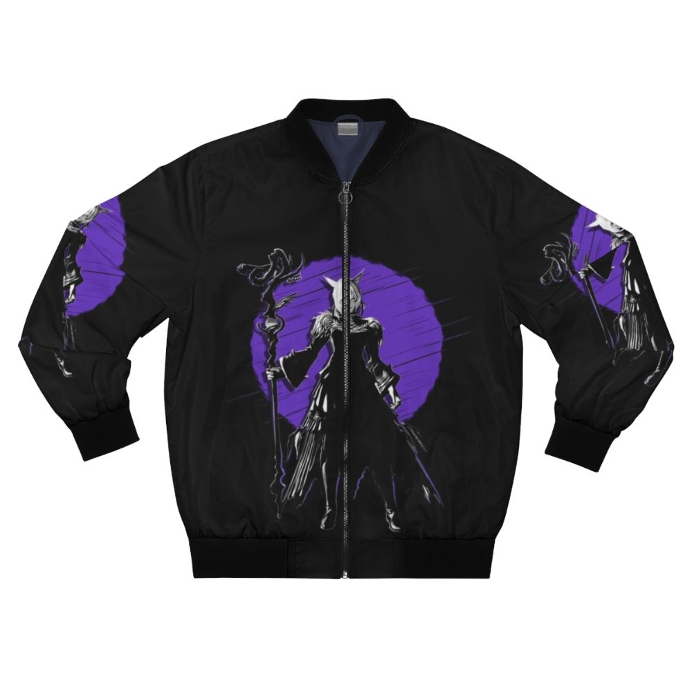 Y'shtola from Final Fantasy XIV featured on a stylish bomber jacket design.