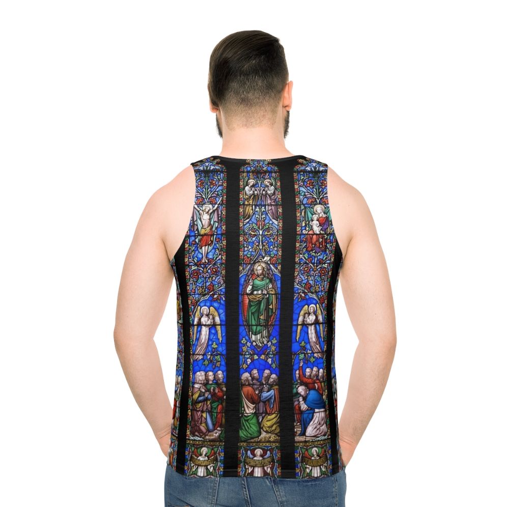 Stained Glass Church Window Unisex Tank Top - men back