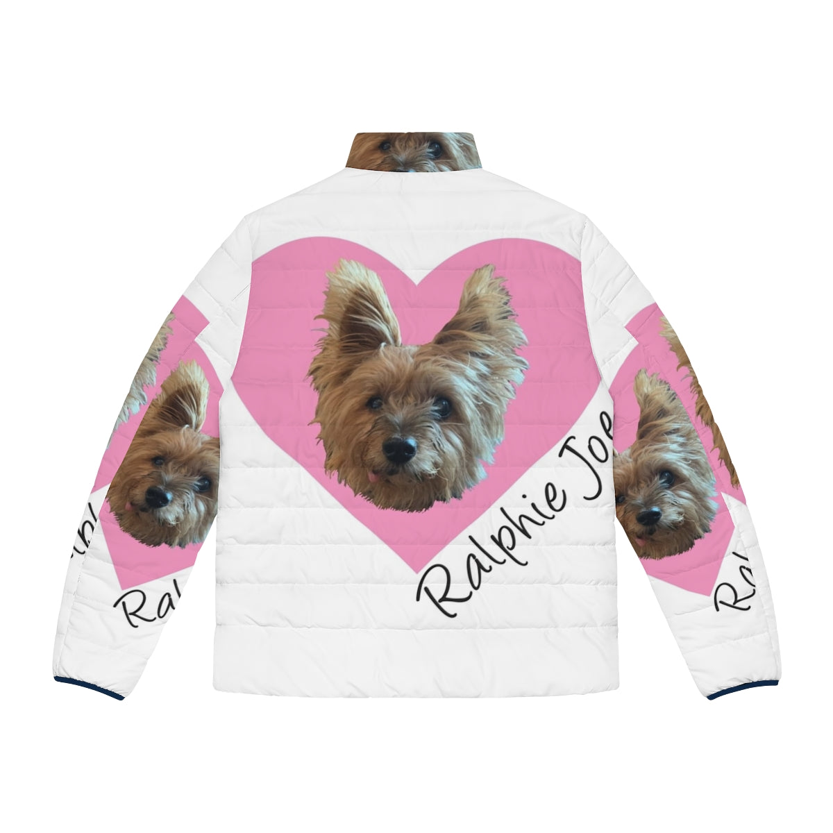 Ralphie Joe wearing a cozy puffer jacket for Valentines Day - Back