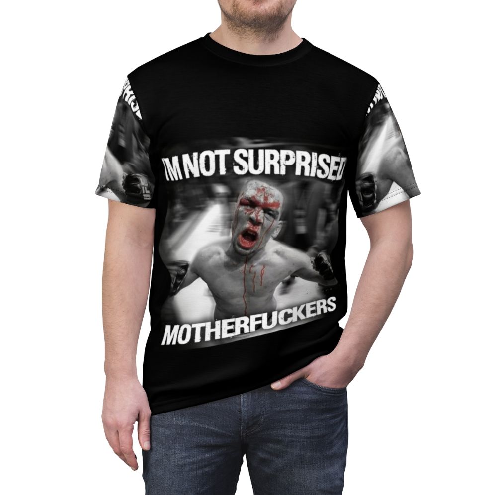 Nate Diaz inspired mixed martial arts t-shirt with "Not Surprised Motherfuckers" design - men front