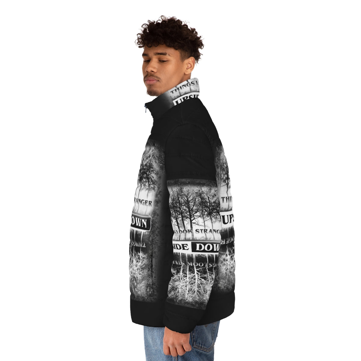 Stranger Things Upside Down design puffer jacket - men side left