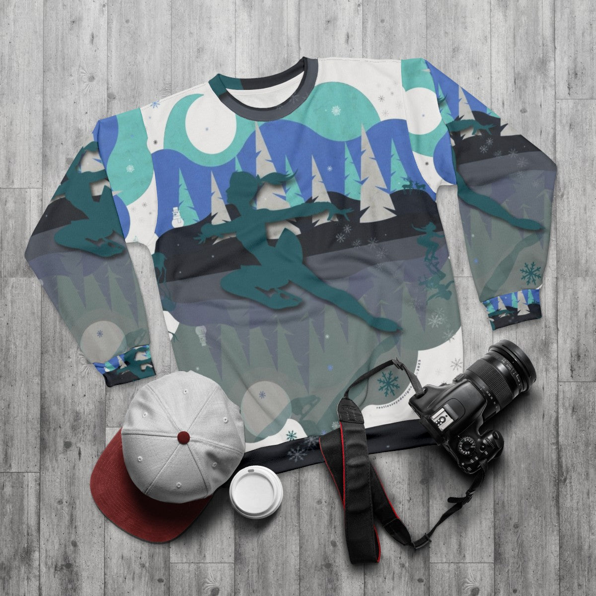 Ice skater wearing a cozy sweatshirt - flat lay