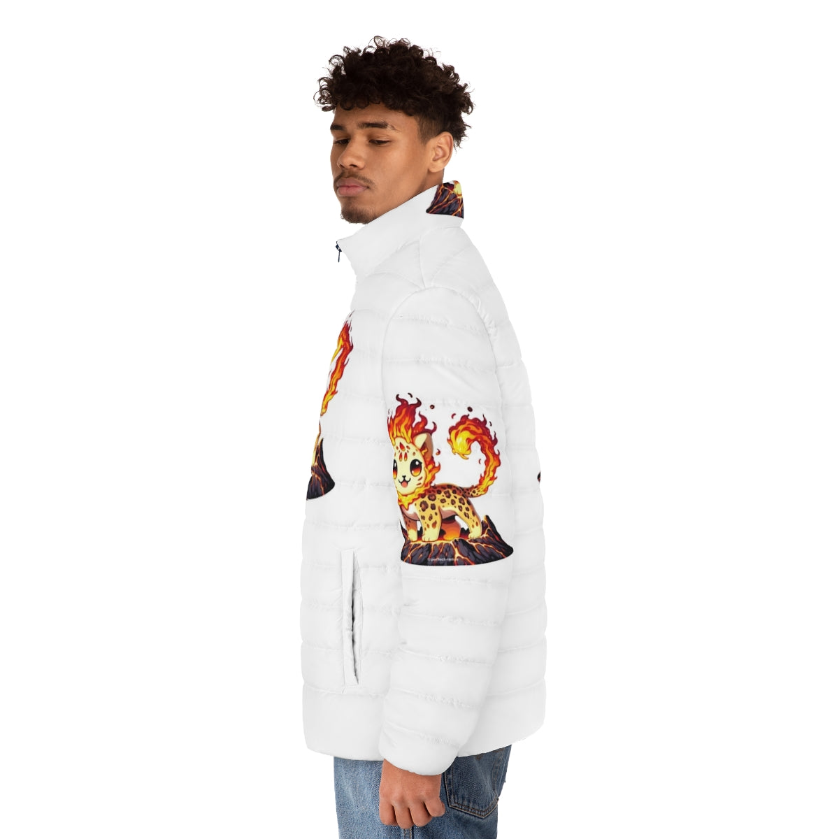 Lava Leopard puffer jacket with fantastical animal print design - men side left