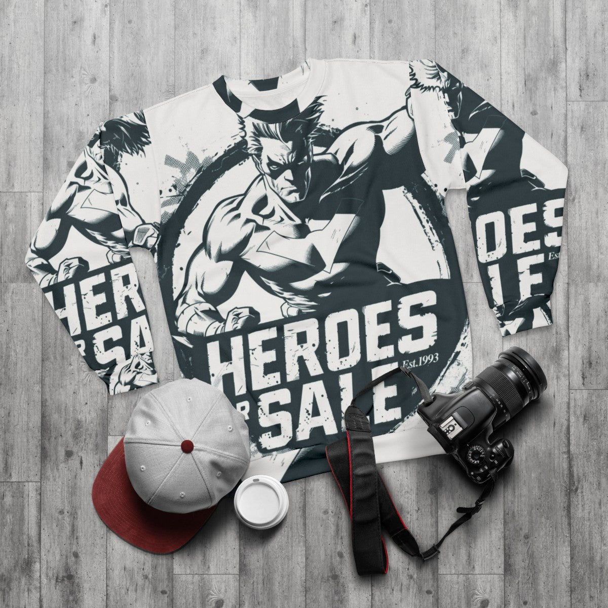 Classic Heroes for Sale Transparent Sweatshirt - flat lay