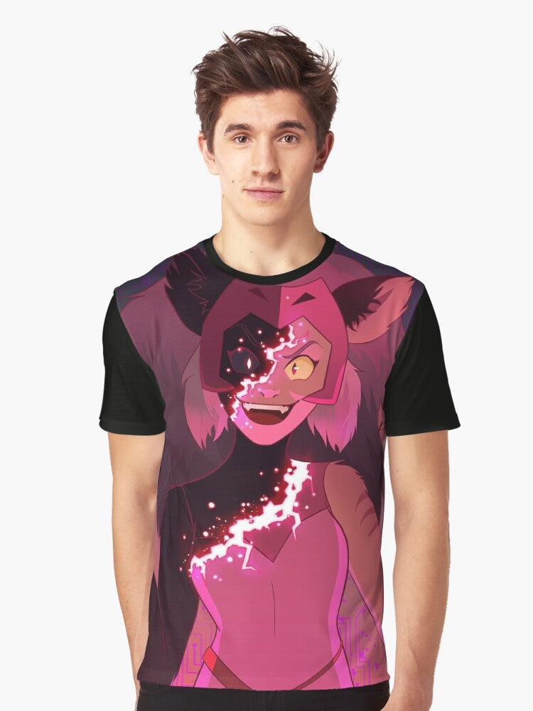 Graphic t-shirt design featuring glitched Catra and Adora from the She-Ra animated series - Men