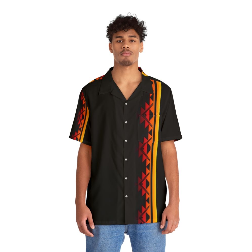 Klamath tribes inspired Hawaiian shirt with sunset mountain design - People Front