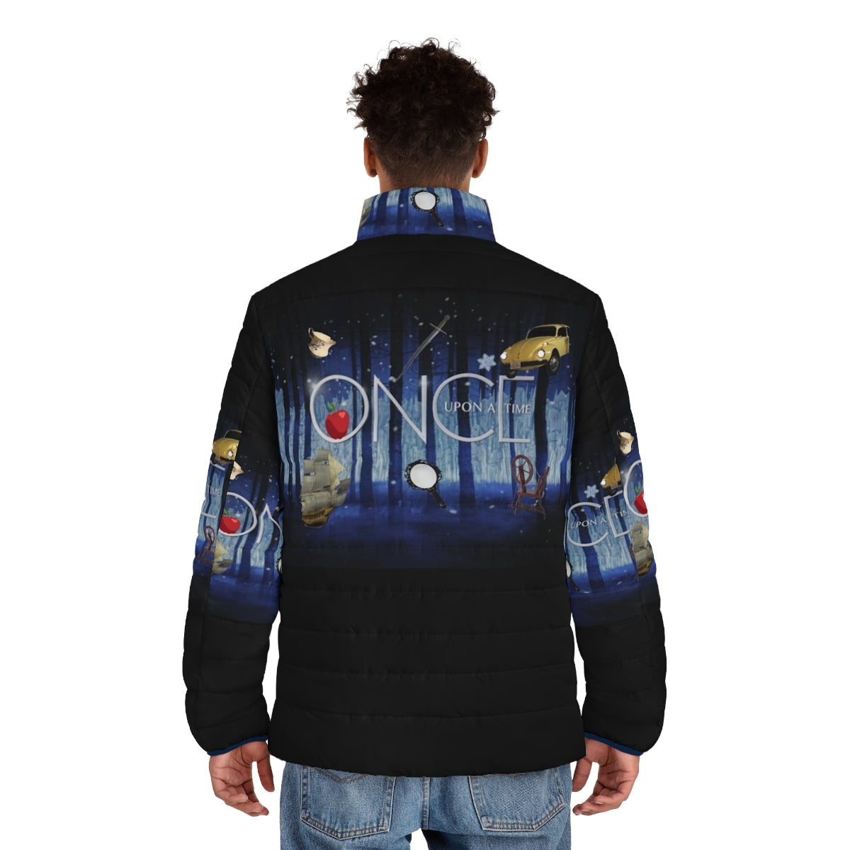 Once Upon A Time Puffer Jacket with Fairy Tale Inspired Design - men back