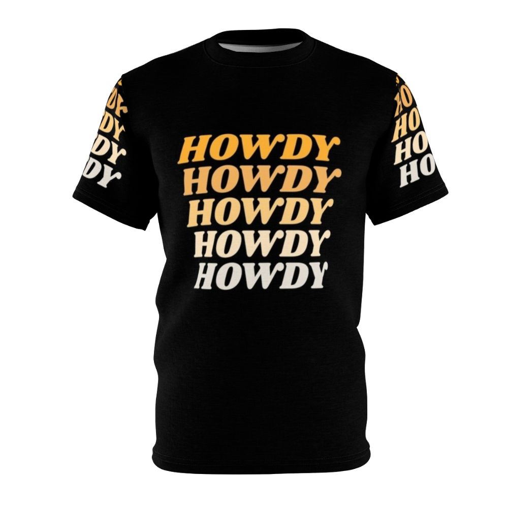 A stylish Western-themed t-shirt with the word "Howdy" printed on it, perfect for country and cowboy enthusiasts.