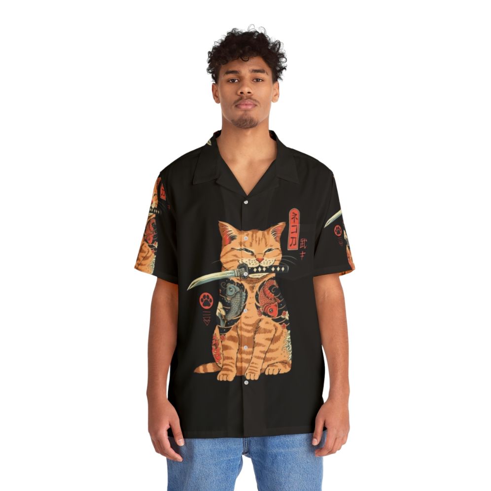 Catana Hawaiian Shirt with Samurai Cat Design - People Front