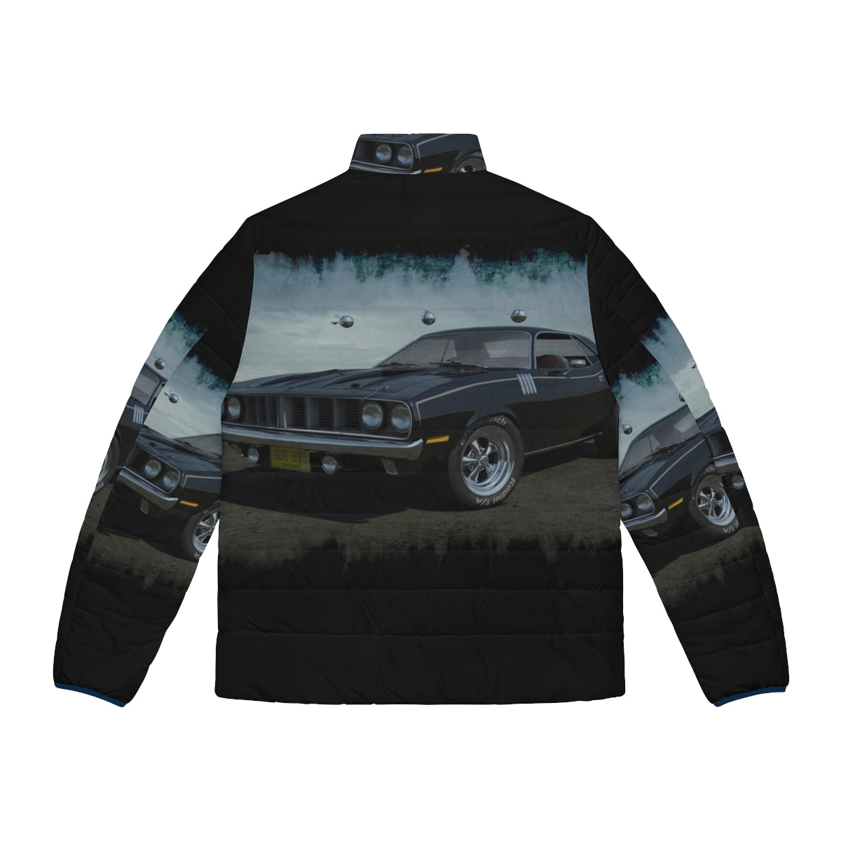 Phantasm Cuda Puffer Jacket featuring the iconic Barracuda car from the horror movie Phantasm - Back