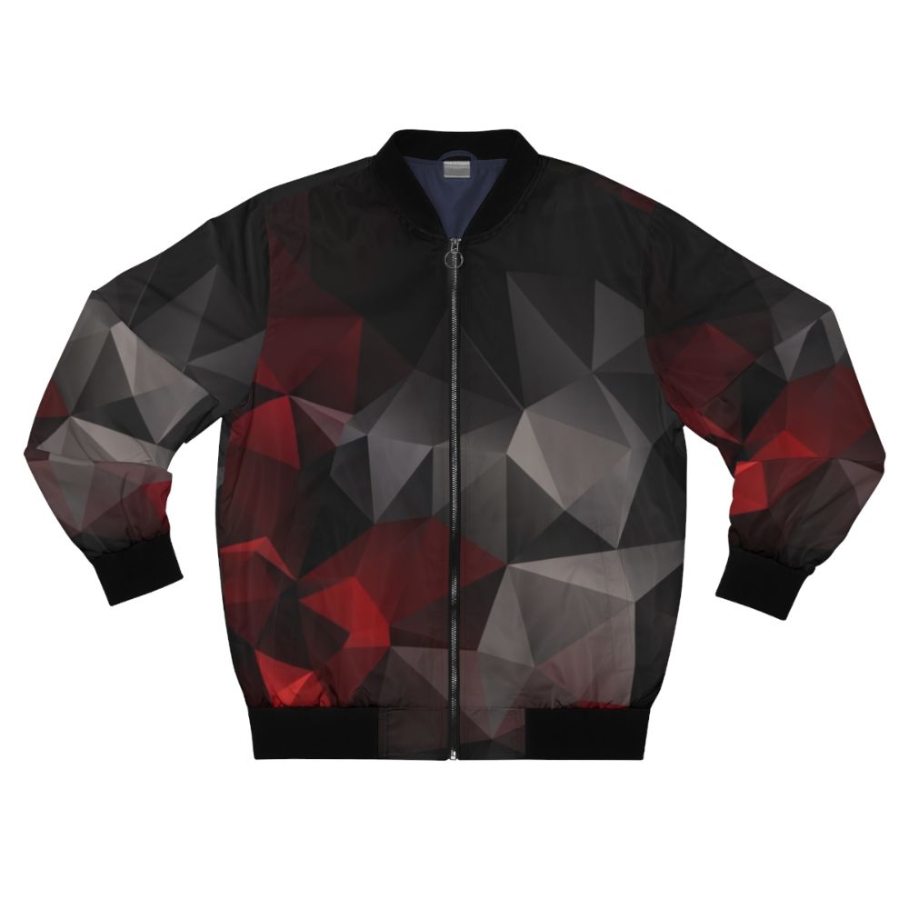 Geometric polygon abstract wallpaper design featured on a bomber jacket