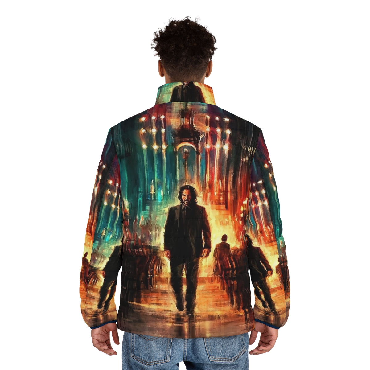 John Wick 4 Puffer Jacket featuring the iconic action hero - men back