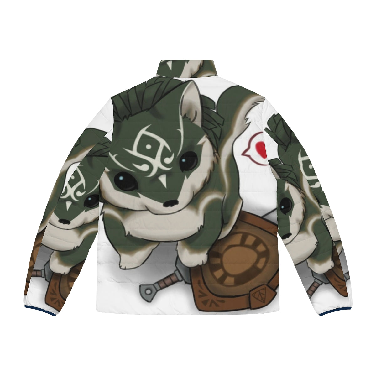 A cozy and stylish puffer jacket featuring the iconic character Link from the Zelda video game series. - Back