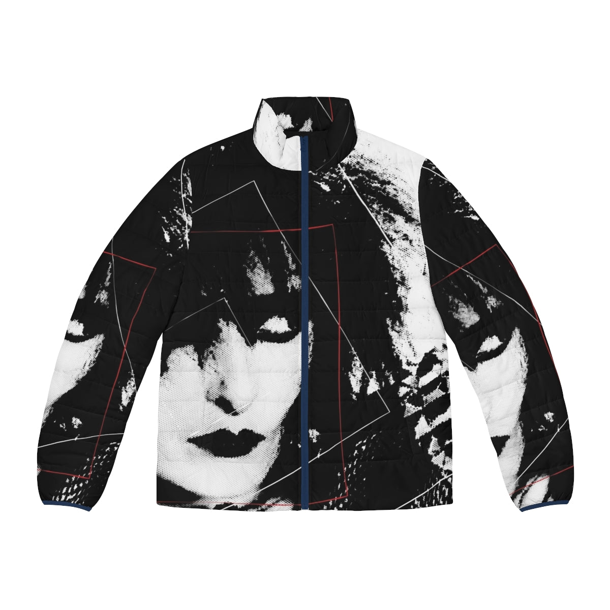 Siouxsie Sioux inspired puffer jacket with punk rock and goth fashion details