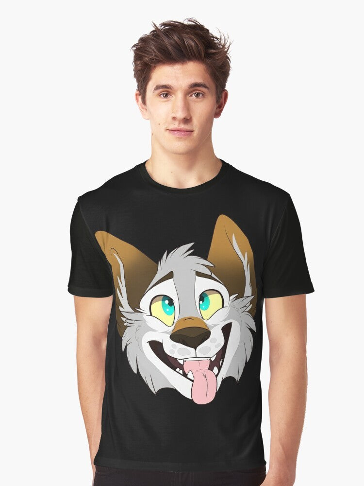 Smiling cartoon wolf graphic on a t-shirt - Men