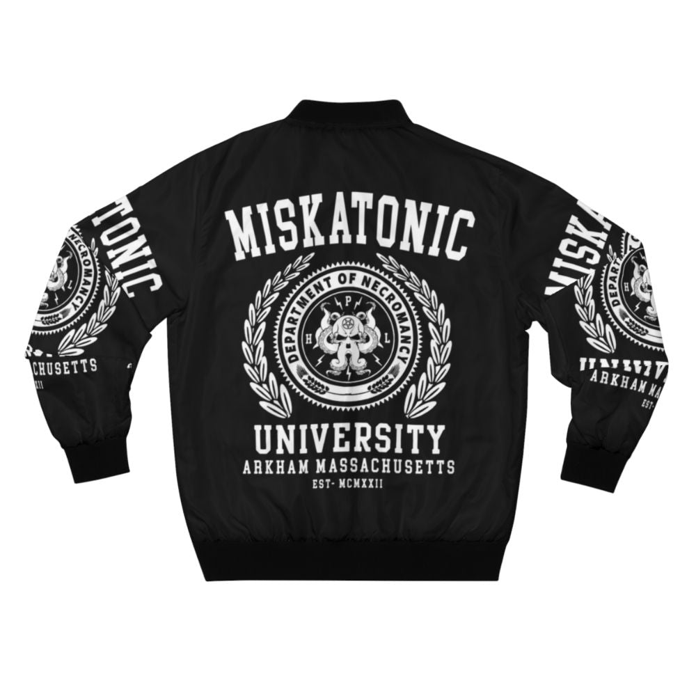 Cthulhu and Lovecraft inspired Miskatonic University bomber jacket with octopus and horror elements - Back