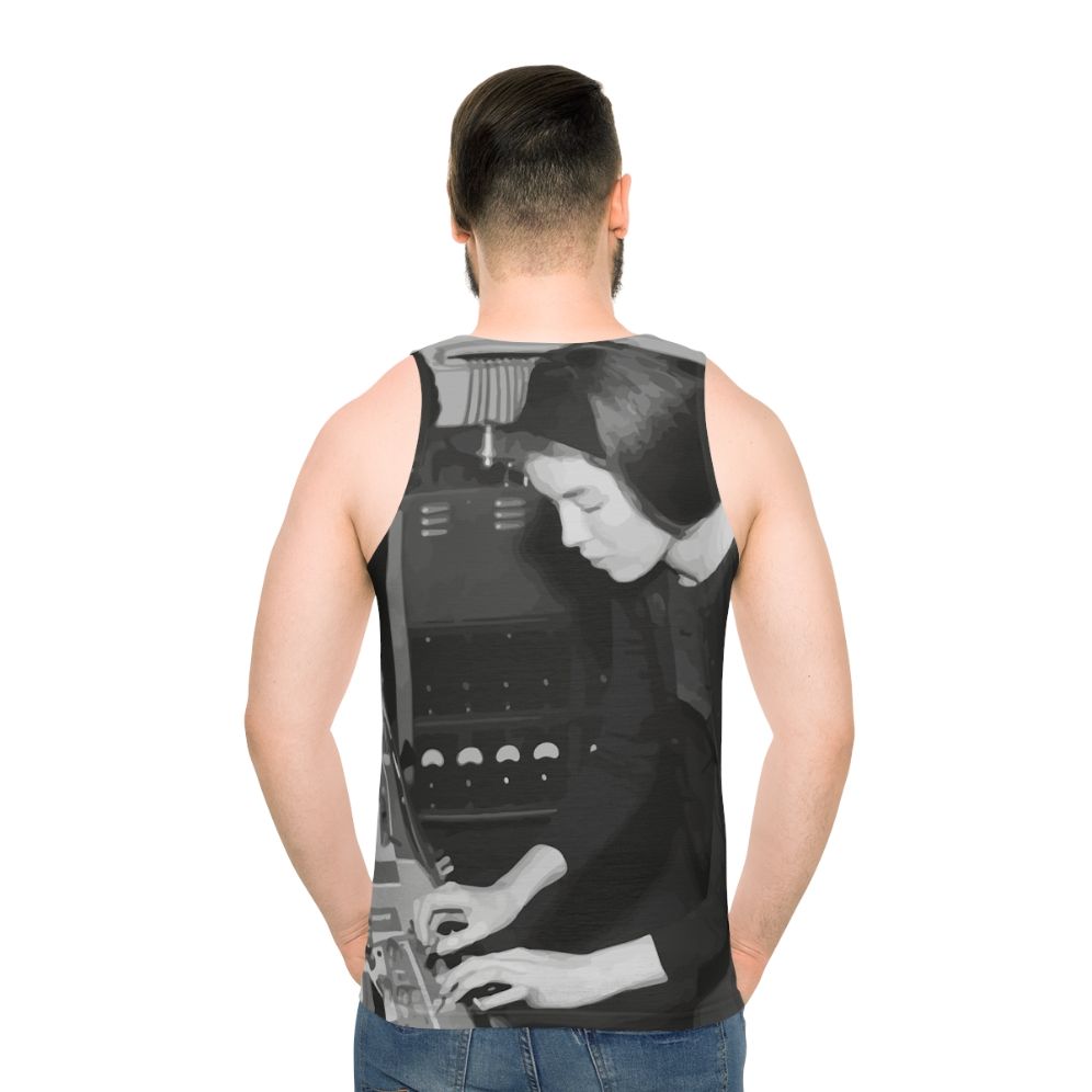 Delia Derbyshire unisex tank top for electronic music fans - men back