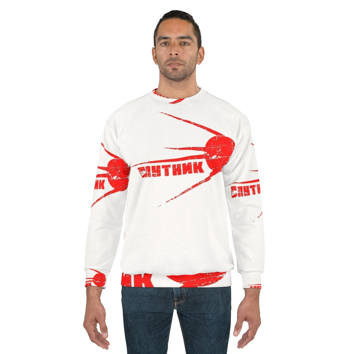 Vintage Sputnik Sweatshirt featuring retro Soviet space exploration graphics - men