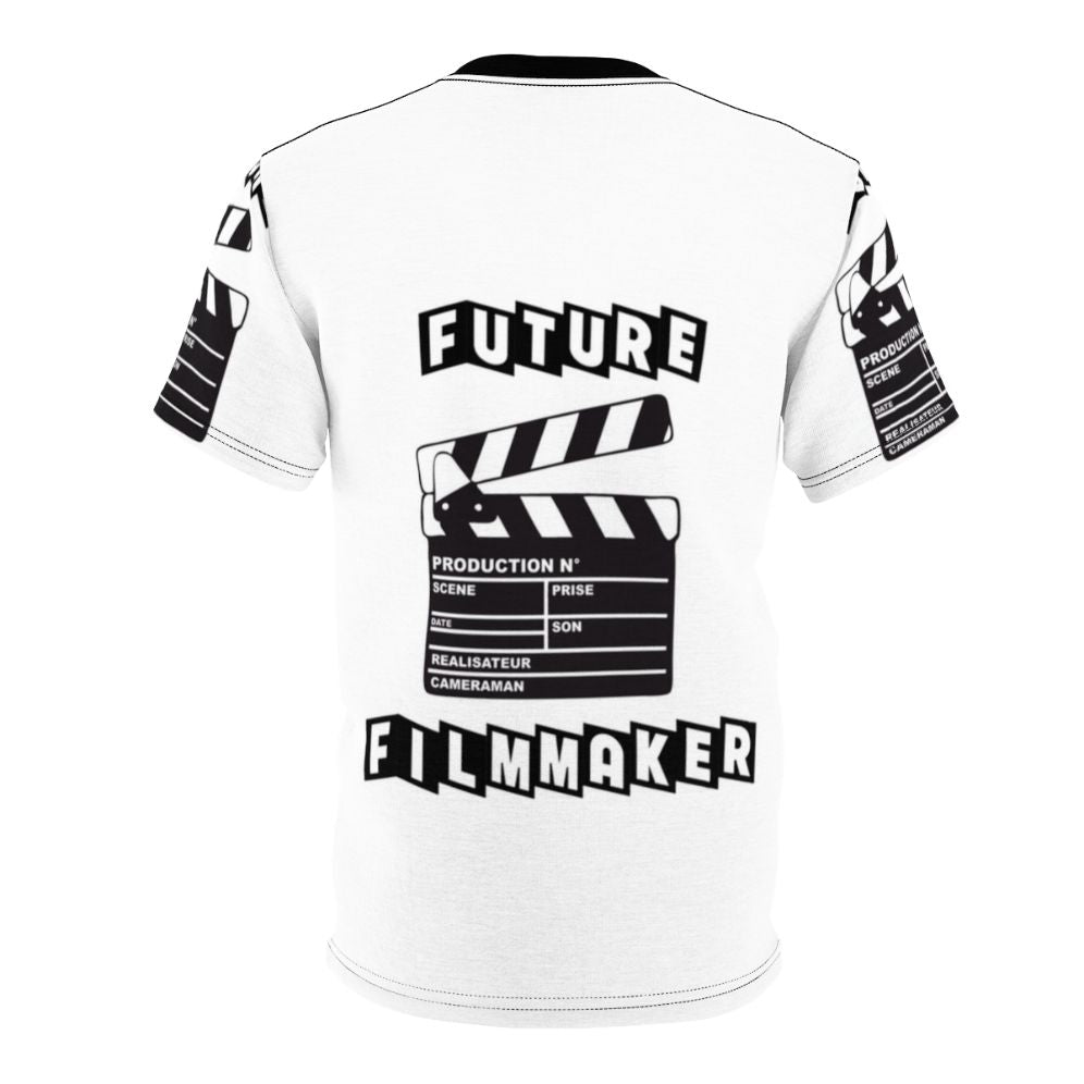 T-shirt design featuring a clapperboard and film reel, perfect for independent filmmakers and movie enthusiasts. - Back