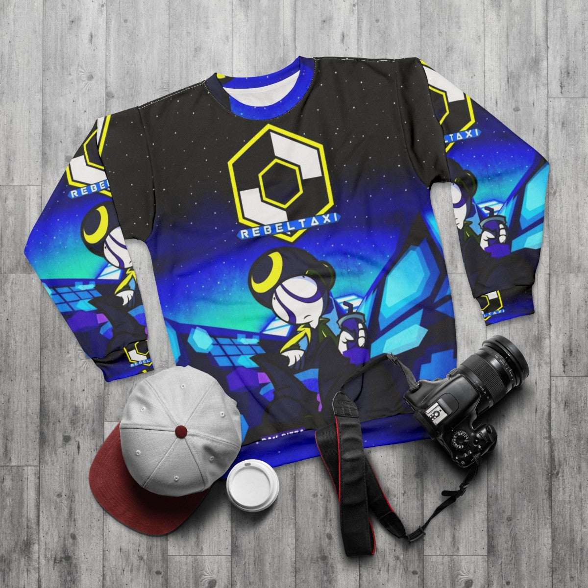 Rebeltaxi pan pizza neon and dark sweatshirt - flat lay