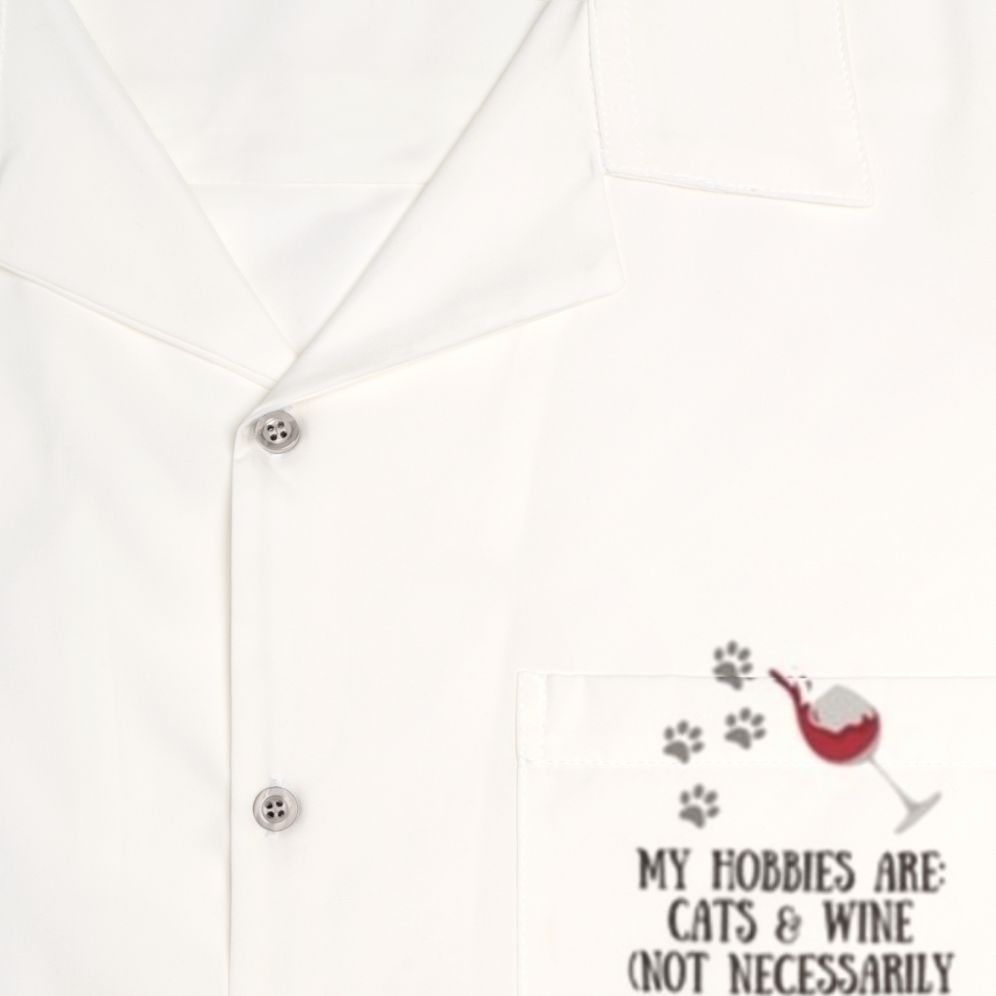 Funny "My Hobbies Are Cats & Wine" Hawaiian Shirt for Cat Lovers - Detail