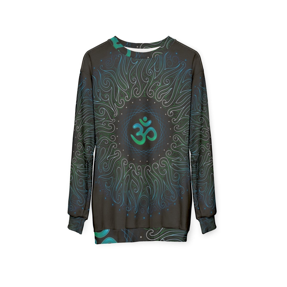 Pranava yoga om mandala sweatshirt with visionary art and sacred geometry - hanging