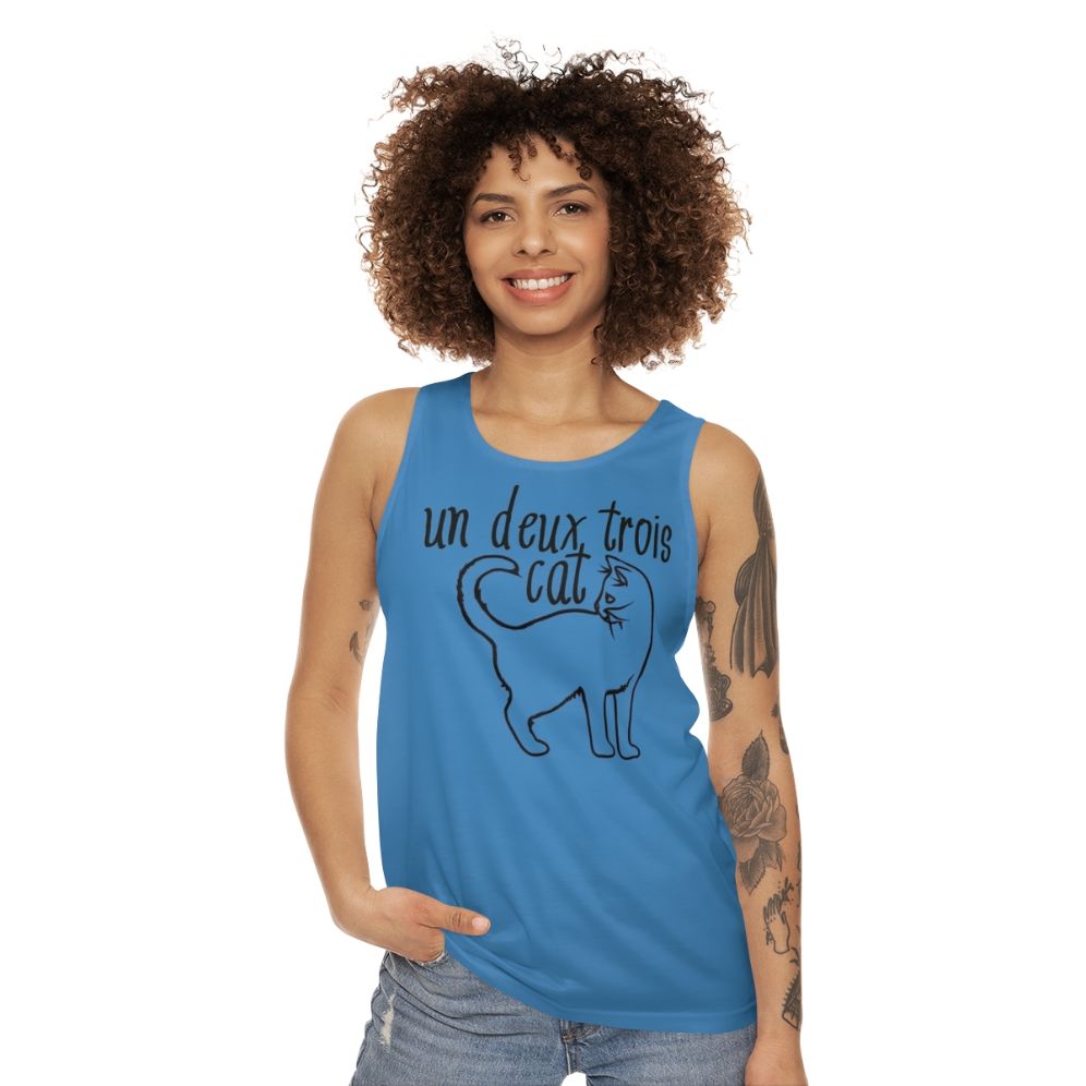 Unisex cat tank top with French text - women