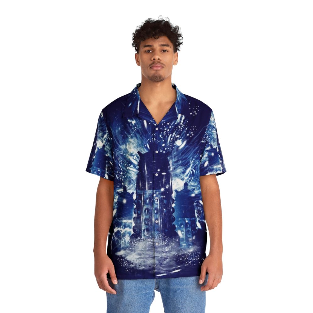 Exterminate Storm Hawaiian Shirt with The Doctor Inspired Sci-Fi Design - People Front