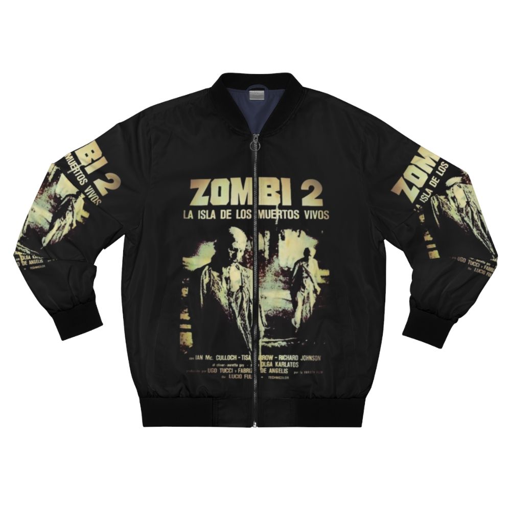 Zombi 2 horror-themed bomber jacket with zombie and gore graphics