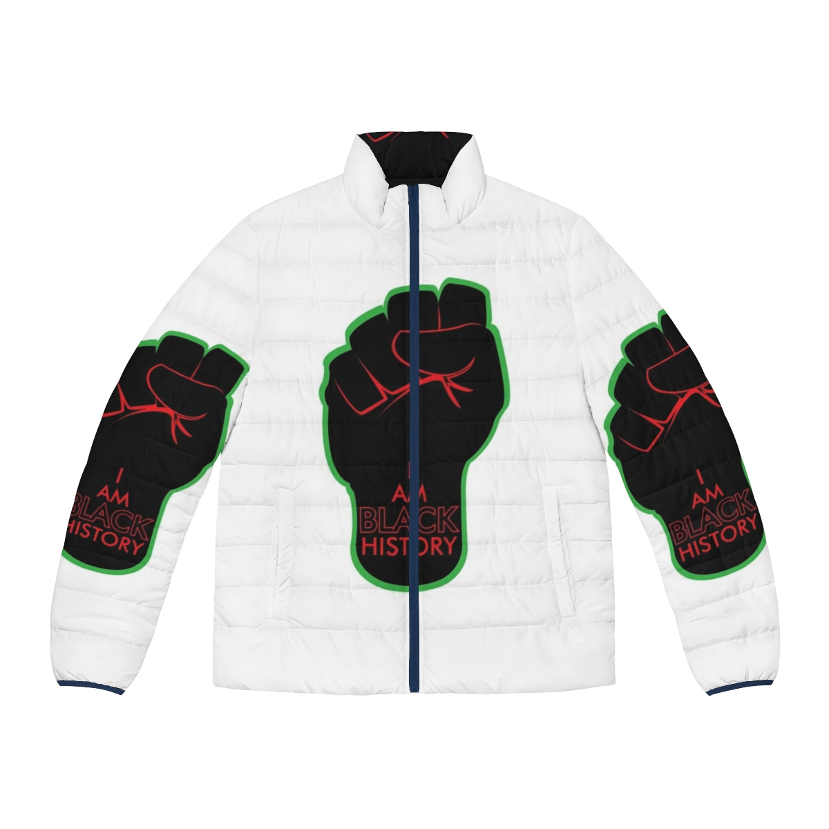 Black history fist RBG puffer jacket with retro Pan Am airline logo