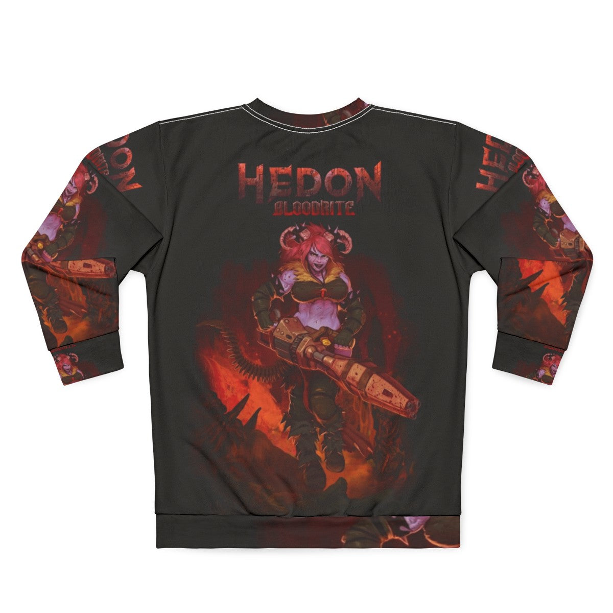 Hedon Bloodrite retro style sweatshirt with demon horns and video game art - Back