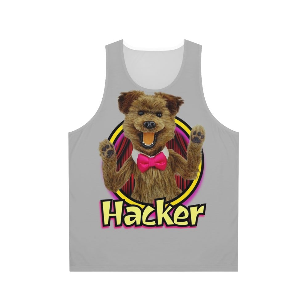 Unisex hacker t-shirt from Hacker Time featuring colorful retro puppet design