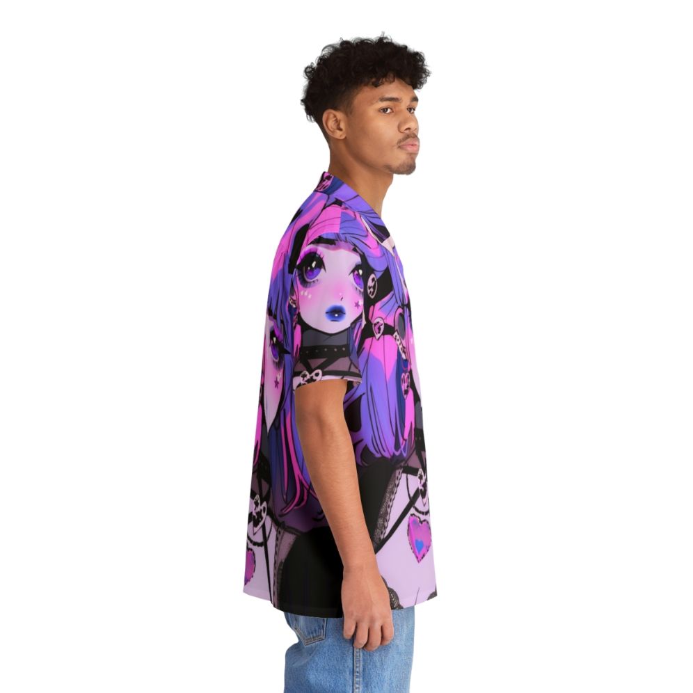 Kawaii anime goth Hawaiian shirt with pink, purple, and black colors - People Pight