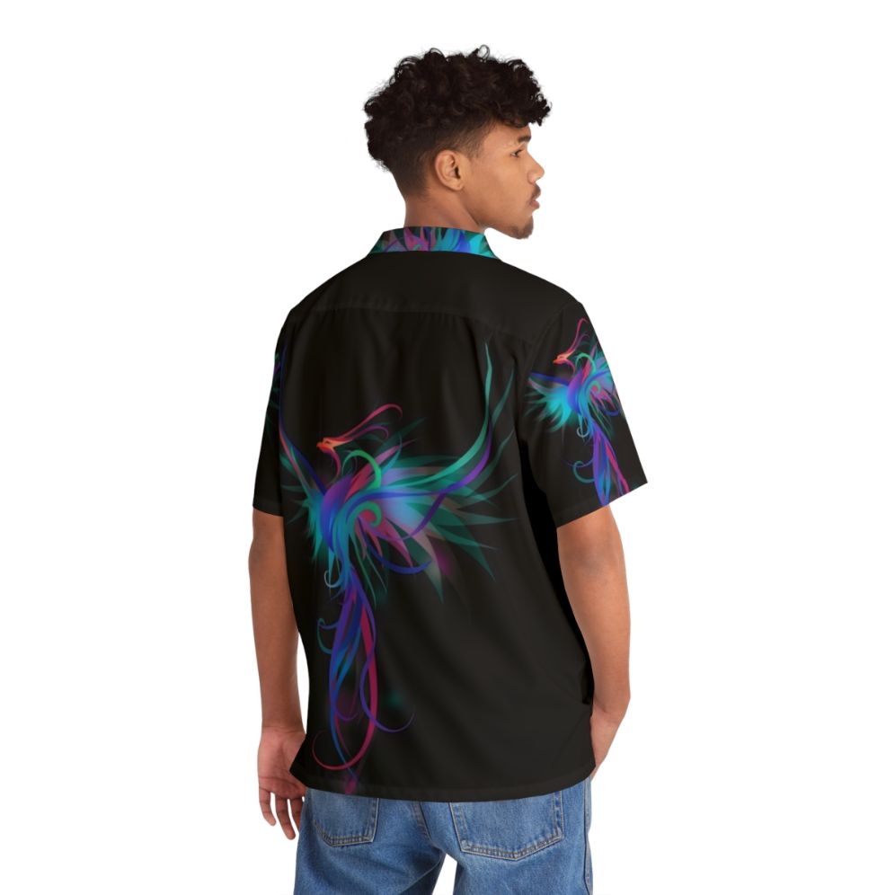 Colorful blue and pink phoenix design on a Hawaiian shirt - People Back