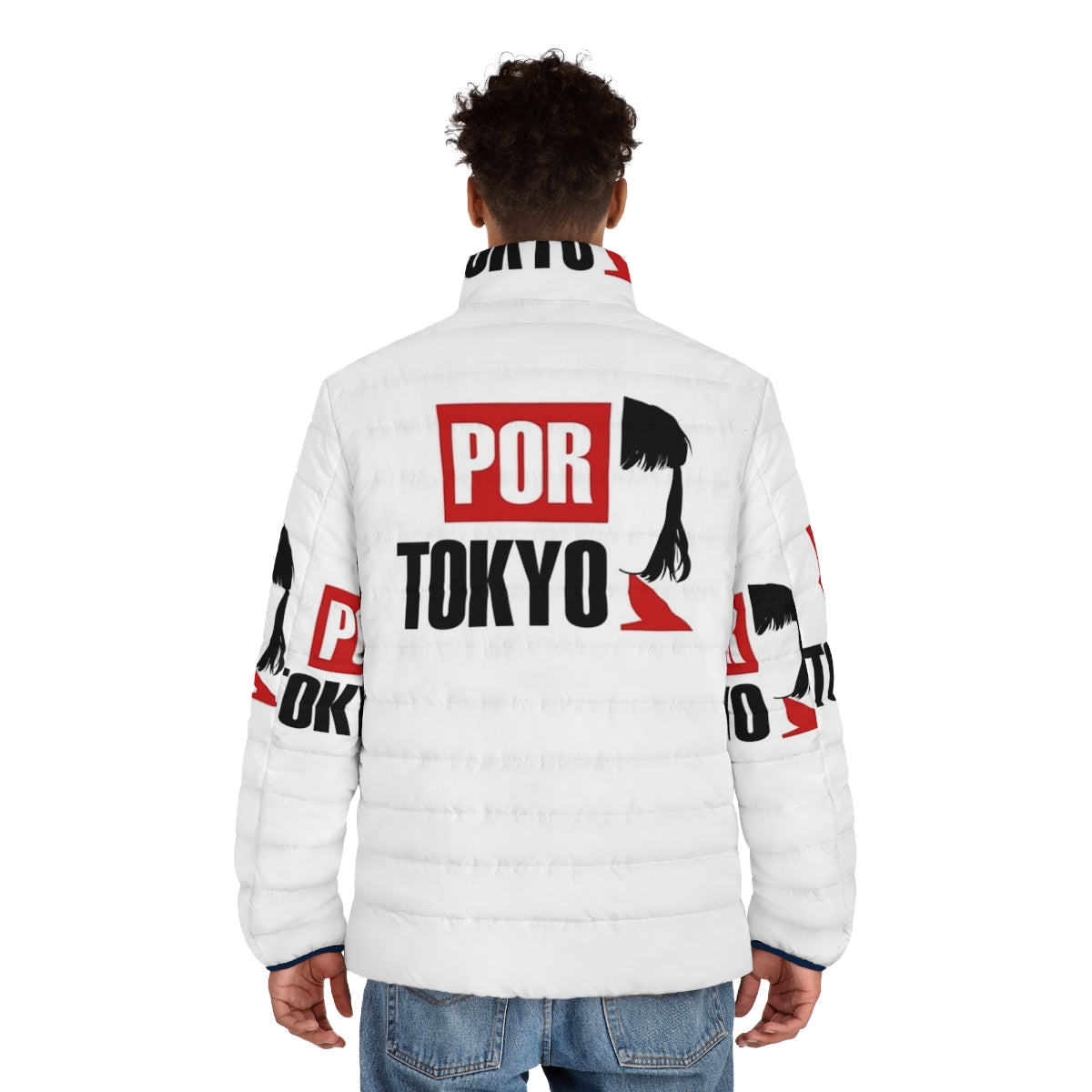 Money Heist Tokyo Puffer Jacket featuring iconic Bella Ciao design - men back