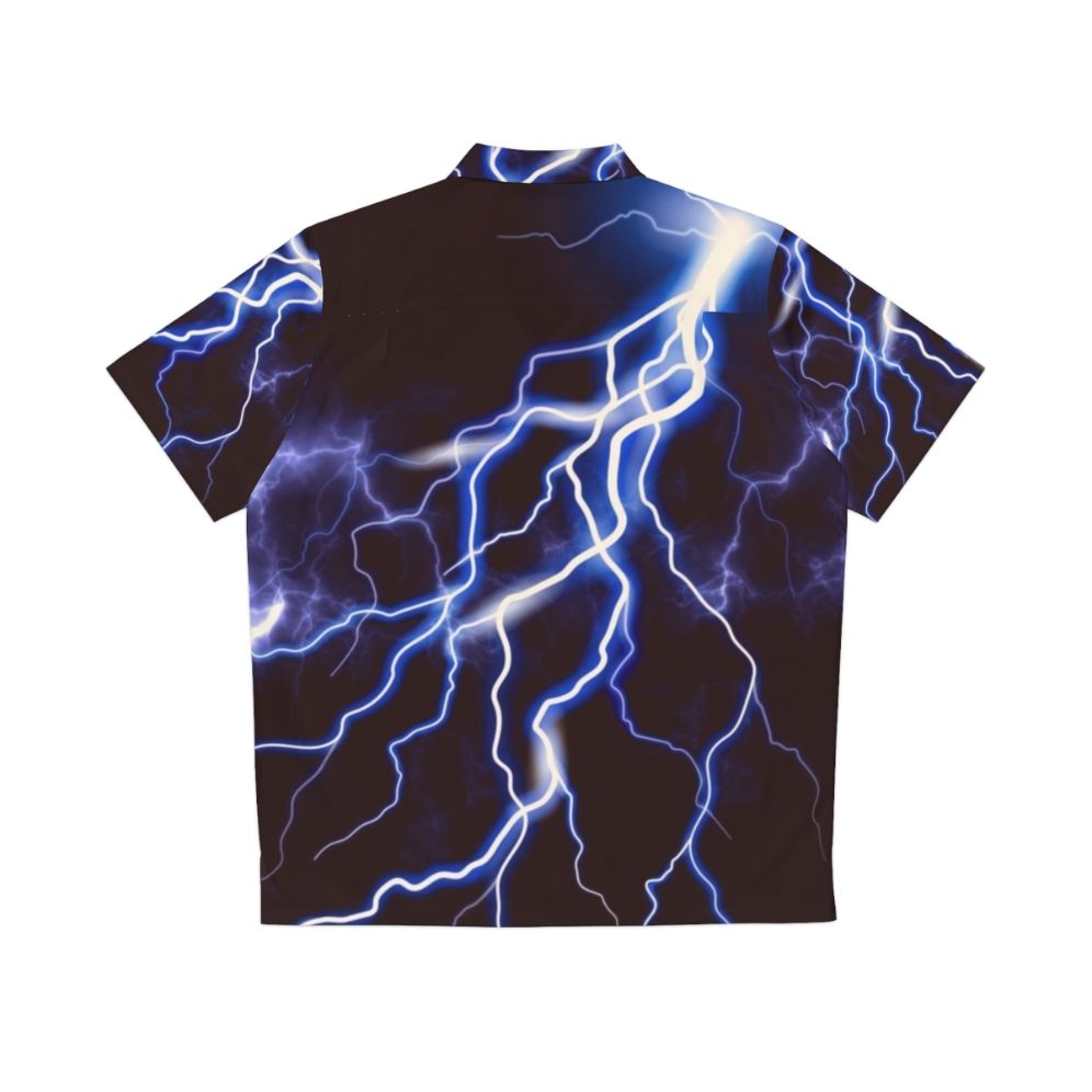 Blue thunder and colorful lightning graphic design on a Hawaiian shirt - Back